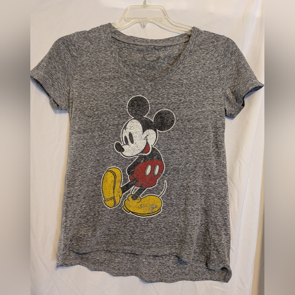 Disney Gray Distressed Mickey Mouse Women's Shirt Sz. S